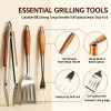 BooJoop 15 Pcs BBQ Tools Set, 17" Heavy Duty Stainless Steel&Rose Wooden Handle Grilling Accessories Grill Tongs&Spatula&Fork