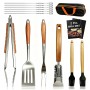 BooJoop 15 Pcs BBQ Tools Set, 17" Heavy Duty Stainless Steel&Rose Wooden Handle Grilling Accessories Grill Tongs&Spatula&Fork