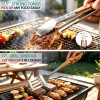 BooJoop 15 Pcs BBQ Tools Set, 17" Heavy Duty Stainless Steel&Rose Wooden Handle Grilling Accessories Grill Tongs&Spatula&Fork