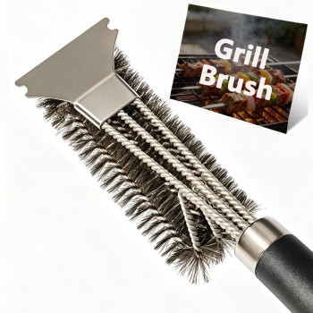 BooJoop Grill Brush with Stainless Steel Scraper,18'' ABS Handle Grill Cleaner, Heavy-Duty BBQ Bristle Scrubbers