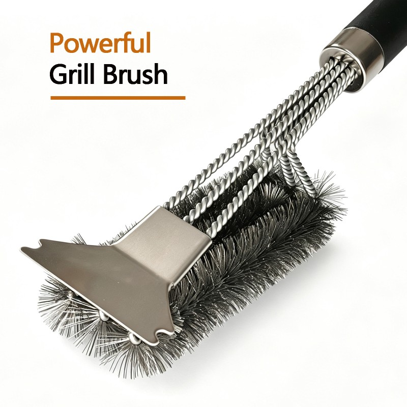 BooJoop Grill Brush with Stainless Steel Scraper,18'' ABS Handle Grill Cleaner, Heavy-Duty BBQ Bristle Scrubbers