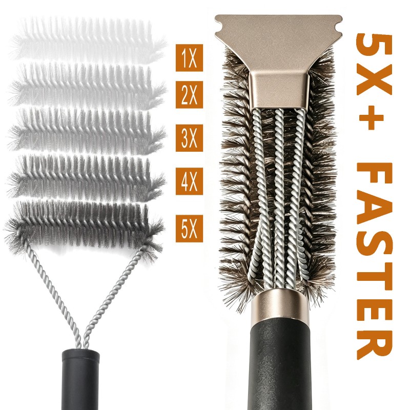 BooJoop Grill Brush with Stainless Steel Scraper,18'' ABS Handle Grill Cleaner, Heavy-Duty BBQ Bristle Scrubbers