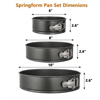 BooJoop Springform Pan Set Non-stick Bakeware Leakproof Round Cake Mold Includes 3 Pcs 6" 8" 10"