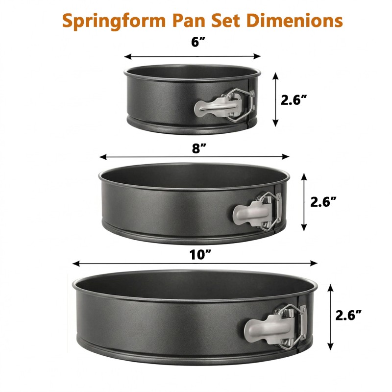 BooJoop Springform Pan Set Non-stick Bakeware Leakproof Round Cake Mold Includes 3 Pcs 6" 8" 10"