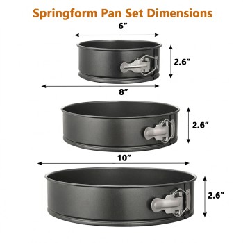 BooJoop Springform Pan Set Non-stick Bakeware Leakproof Round Cake Mold Includes 3 Pcs 6" 8" 10"