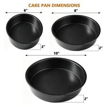 BooJoop 3-Piece Non-Stick Round Cake Pan Set for Baking & Tiered Cakes includes 6" 8" 10"