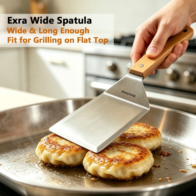 BooJoop 4-Piece Heavy-Duty Griddle Spatula Set Griddle Accessories with Pancake Flipper Hamburger Turner Bench Scraper